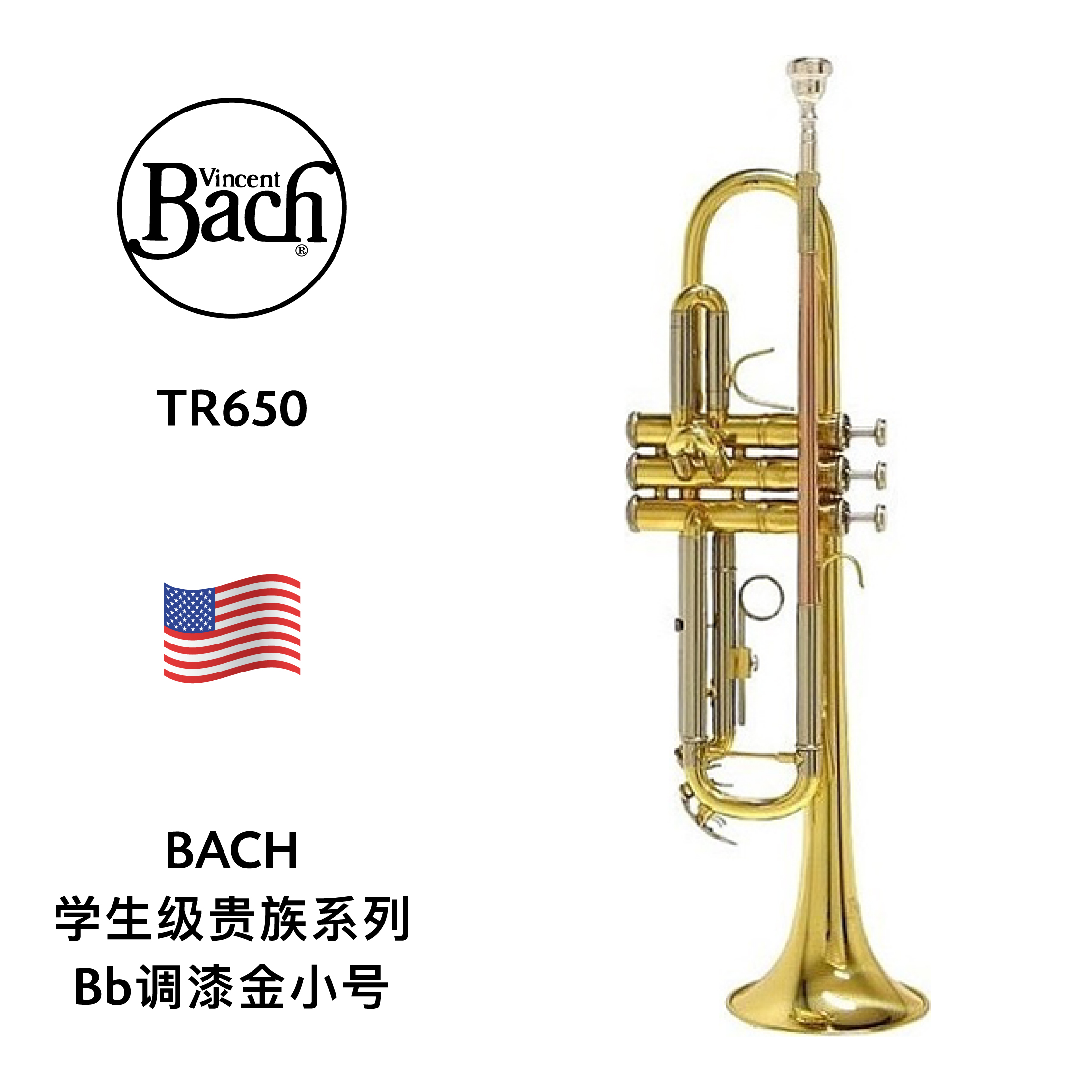 bach(巴哈)学生系列bb调漆金小号 tr650